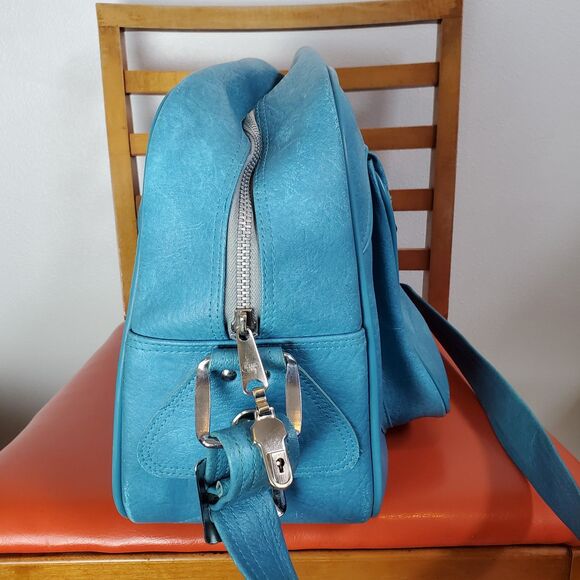 Vintage 60s Escort Blue Naugahyde Travel Bag - Picture 4 of 10